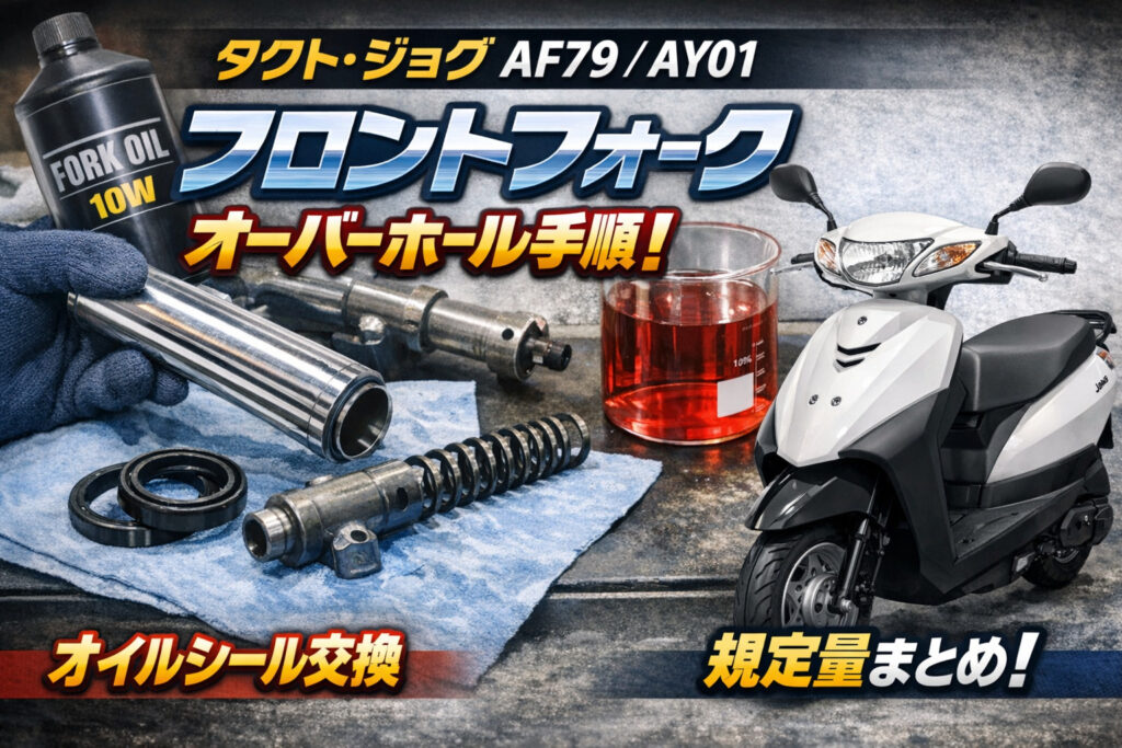 【タクト ジョグ AF79 AY01】フロントフォークのオーバーホール手順！オイルシール交換と規定量まとめ